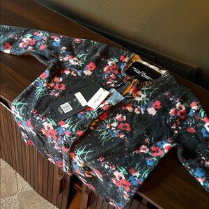 Marc Jacobs Black Floral Button-Front Cardigan with Pink & Blue Accents